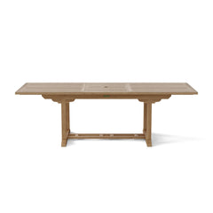 Anderson Teak Bahama 94-inch rectangular extension table with teak wood finish, showcasing a sturdy, elegant outdoor table design.