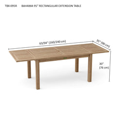 Bahama 95-inch rectangular extension table by Anderson Teak showcasing a wooden surface and sturdy legs for outdoor dining.