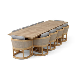 Catania extension table by Anderson Teak showing a sleek wooden surface with extended leaves for versatile dining space.