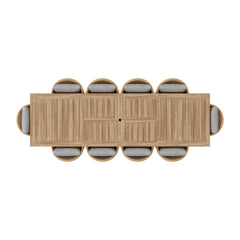 Catania extension table by Anderson Teak showing a sleek wooden surface with extended leaf for extra dining space.