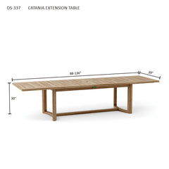Catania extension table by Anderson Teak showing a spacious wooden dining table with extendable leaves and a polished finish.