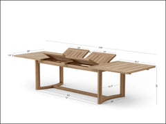 Catania extension table by Anderson Teak showing a spacious wooden dining table with extendable leaves in a natural teak finish.