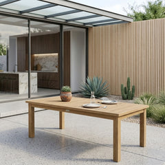 Rectangular Chelsea dining table by Anderson Teak, showcasing a sleek wooden tabletop and sturdy legs for modern dining spaces.