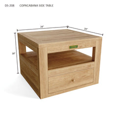 Anderson Teak Copacabana side table with a sleek wooden design, ideal for outdoor or indoor use.