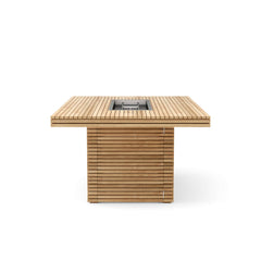 Louvre rectangular fireplace table by Anderson Teak featuring a sleek teak wood design for outdoor or patio use.