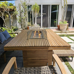 Rectangular fireplace table made of teak wood by Anderson Teak, featuring a sleek design and smooth finish.