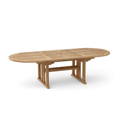 Sahara 106-inch oval double extension table by Anderson Teak showing smooth wooden surface and extendable design for dining.