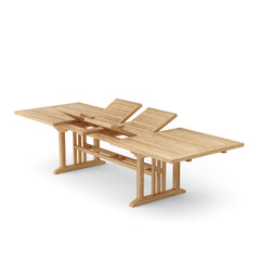 Sahara 126-inch rectangular double extension teak table by Anderson Teak, showcasing polished wood surface and expandable design.