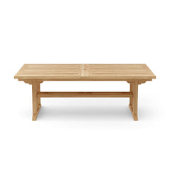 Sahara 126-inch rectangular double extension teak table by Anderson Teak, showcasing a polished wooden surface with extended leaves.