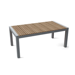 Seville Rectangular luxury outdoor aluminum teak dining table for patio by Anderson Teak, featuring sleek design and durable materials.
