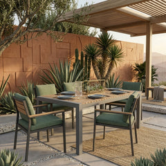Seville Rectangular luxury outdoor aluminum teak dining table by Anderson Teak, perfect for patio outdoor dining.