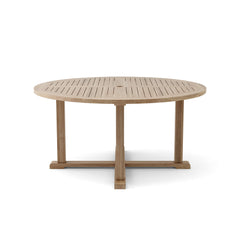 Anderson Teak TOSCA 59-inch round outdoor teak dining table with a sleek, polished finish for patio dining.