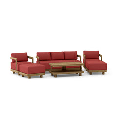 Anderson Teak Granada 5-piece deep seating outdoor patio sofa set with teak wood frames and plush cushions for garden lounge.