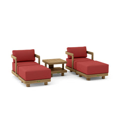 Anderson Teak SET-905 5-piece Granada deep seating outdoor patio set with swivel chairs and ottomans in teak finish.