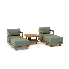 Anderson Teak SET-905 5-piece Granada deep seating outdoor patio set with teak lounge chairs and ottomans for garden relaxation