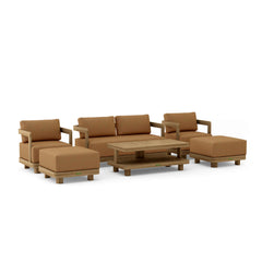 Anderson Teak SET-902 6-piece Granada deep seating outdoor patio sofa set with teak frames and plush cushions for garden lounge.