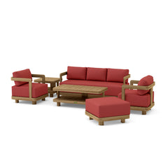 Six-piece Granada deep seating outdoor sofa set by Anderson Teak in vibrant designer colors, featuring plush cushions and modern style.