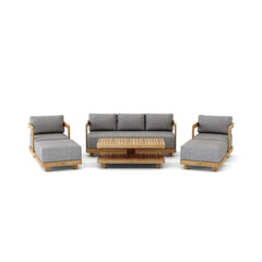 Anderson Teak Granada 5-piece deep seating outdoor patio sofa set with teak wood frames and plush cushions for garden lounge.