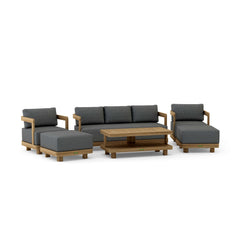 Anderson Teak 5-piece Granada deep seating outdoor patio sofa set with teak wood frames and plush cushions for garden lounge.