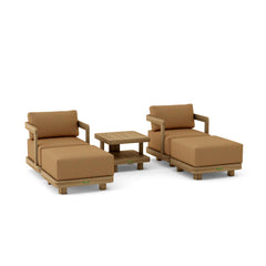 Anderson Teak SET-905 5-piece Granada deep seating outdoor patio set with teak swivel chairs and ottomans for garden lounge.
