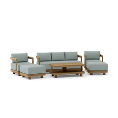 Anderson Teak 5-piece Granada deep seating outdoor patio sofa set with teak wood frames and plush cushions for garden lounge.