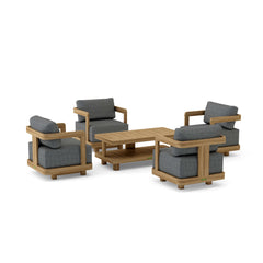 Anderson Teak SET-905 5-piece Granada deep seating outdoor sofa set with teak finish, including swivel chairs for garden lounge.