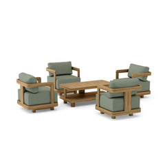 Anderson Teak SET-905 5-piece Granada deep seating outdoor sofa set with teak frames and plush cushions for garden lounge.
