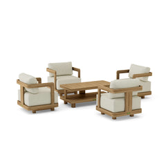 Anderson Teak SET-905 5-piece Granada deep seating outdoor sofa set with swivel chairs for garden lounge, crafted from teak wood.