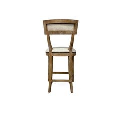 Carvell Cowhide Bar Stool by Zentique featuring a sleek accent chair design with natural cowhide upholstery and wooden legs.