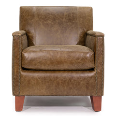 Larry Arm Chair Wigwam accent chair in top grain leather by Zentique, showcasing a stylish, curved design with plush seating.