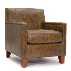 Larry Arm Chair Wigwam accent chair by Zentique made of top grain leather with a stylish, curved design and wooden legs.