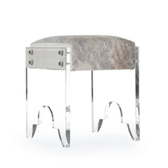 Gray Lars Stool by Zentique, a stylish accent chair with upholstered hide seat and wooden legs, ideal for modern interior decor.