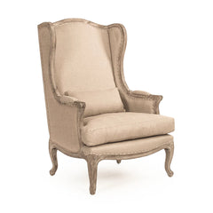 Zentique Leon wingback accent chair with plush upholstery and wooden legs, stylish furniture piece for living room or reading nook.