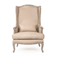 Zentique Leon wingback accent chair with plush upholstery and wooden legs, stylish and comfortable for living room or office decor.