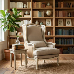 Leon Wingback Accent Chair by Zentique with pine wood frame, featuring plush upholstery and elegant wingback design for stylish seating.