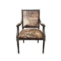 Louis Cowhide Arm Chair by Zentique, a stylish accent chair with a cowhide upholstery and wooden legs, perfect for elegant living spaces.