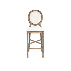 Zentique medallion cowhide bar stool with accent chair design, featuring a stylish cowhide upholstery and wooden legs.