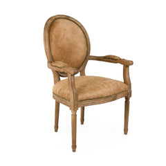Zentique Medallion Cowhide Accent Arm Chair with ornate wooden frame and plush upholstery, showcasing a stylish and comfortable design.