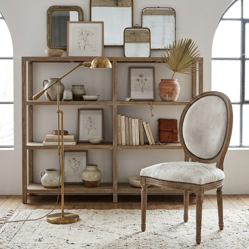 Zentique medallion cowhide accent chair with ornate wooden legs and a stylish, vintage-inspired design for living room decor.