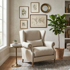 Zentique Napoleon Half Wingback Accent Chair with plush upholstery and elegant wooden legs, stylish for living room or bedroom decor.
