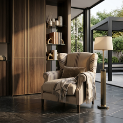 Zentique Napoleon half wingback accent chair with plush upholstery and wooden legs, stylish and comfortable for living room decor.