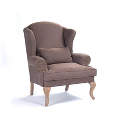 Zacharie wingback accent chair by Zentique with luxurious oak wood legs and upholstered fabric, ideal for indoor living spaces.