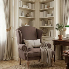 Zacharie Wingback Chair by Zentique, indoor accent chair with luxurious oak wood frame and upholstered seat, stylish and elegant.