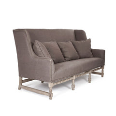 Aubert linen bench in aubergine color with wooden legs, stylish and comfortable for living room or bedroom decor by Zentique