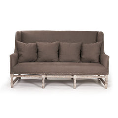 Aubert linen bench in aubergine color featuring a wooden frame and cushioned seat, designed by Zentique for elegant seating.