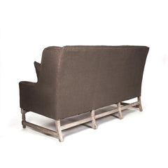 Aubert linen bench in aubergine color with wooden legs, designed by Zentique, showcasing a stylish and comfortable seating option.