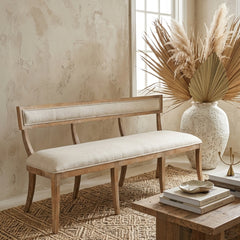 Carvell bench by Zentique featuring a wooden frame and cushioned seat with elegant design and neutral upholstery.