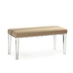 Blue-striped Emma Bench by Zentique featuring a wooden frame and cushioned seat, ideal for entryways or living rooms.
