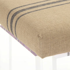 Blue striped Emma bench by Zentique with wooden legs and cushioned seat, ideal for entryways or living rooms.