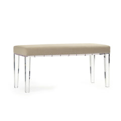 Emma Bench by Zentique featuring elegant wooden legs and a cushioned fabric seat in a stylish, vintage-inspired design.